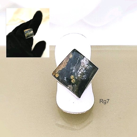 Genuine Green OCEAN JASPER Ring Natural Colors green Tan White 925 Silver Size 8 - Picture 1 of 11